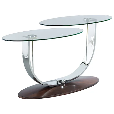 Contemporary Oval Sofa Table with Movable Glass Tabletops